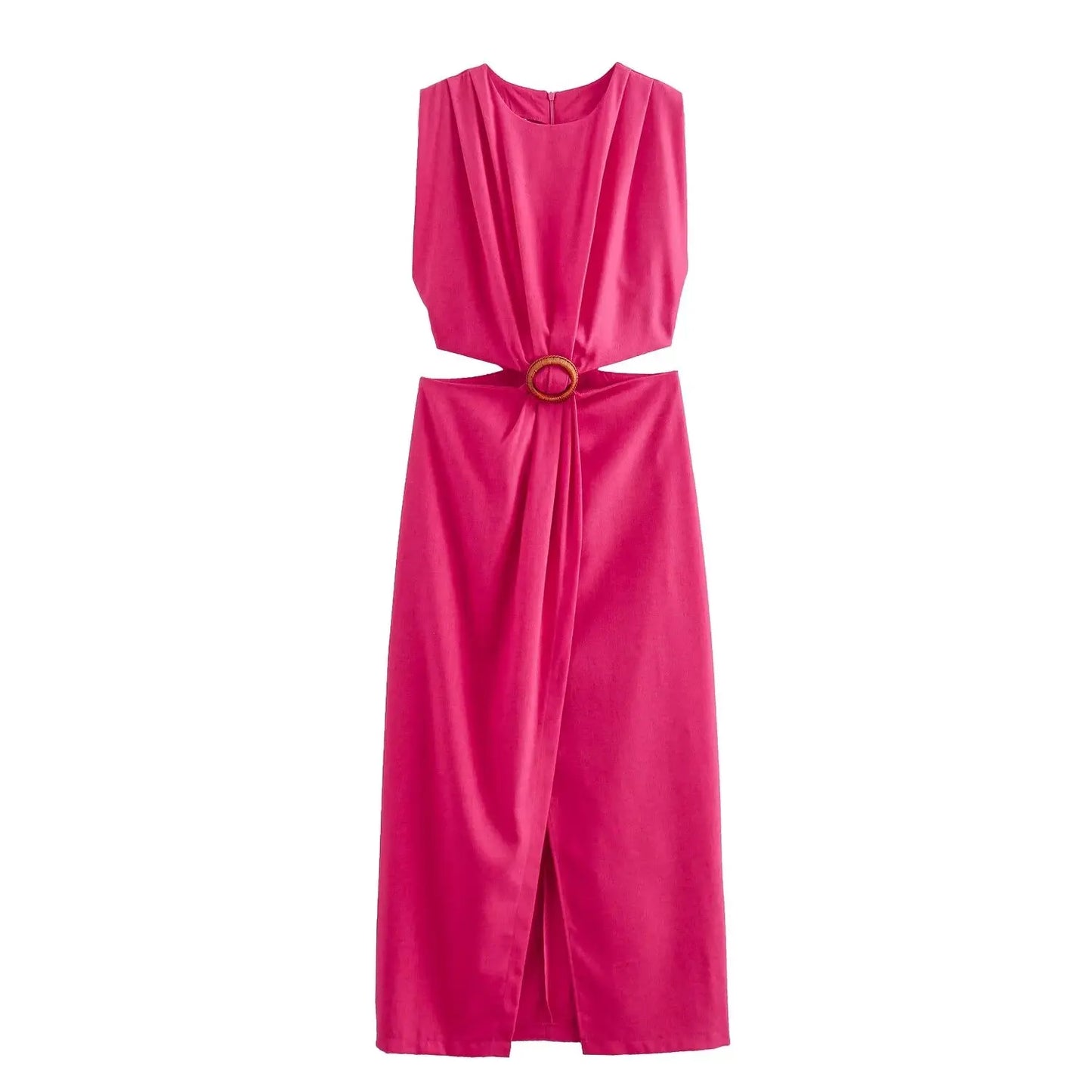 Summer Dress For Women 2024 Solid Waist Hollow Out O-Neck Sleeveless Slit Long Dresses Wild Casual Beach Woman Even Dress