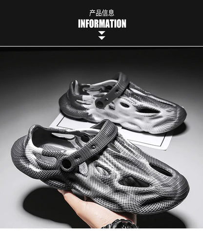 Men's Slippers New 2025 Platform Sandals for Men Anti-slip Mens Shoes Man Wearing Outside Summer Hollow Breathable Flat Pvc