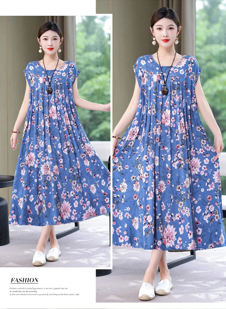 New Fashion Summer Dress For Women Sundress 2025 Casual short sleeve dress Print Female O-Neck Robe Oversize Bohemian dresses