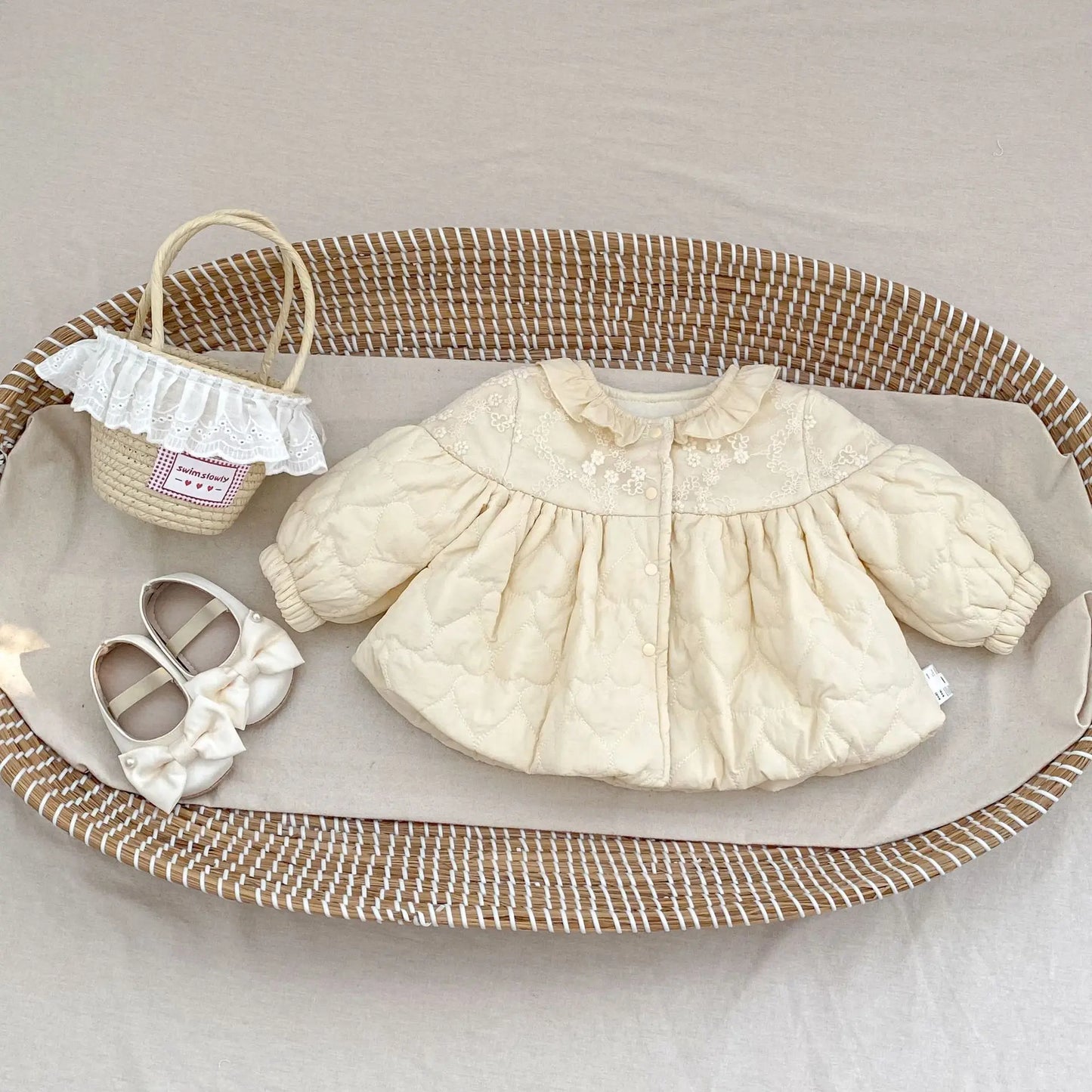 Girls' cotton coat, winter clothing, new western-style baby flower bud pleated cotton coat, children's thick warm cotton clothin