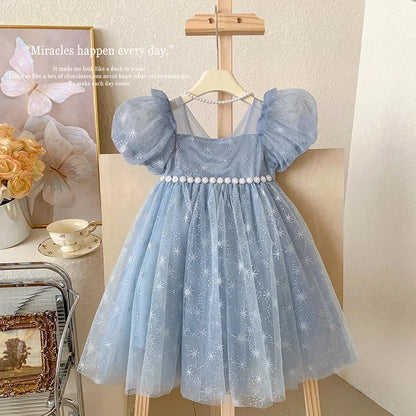Girls Casual Dresses Summer Dress for Girls Children's Ethereal Puff-Sleeve Tulle Princess Dress Kids Clothes
