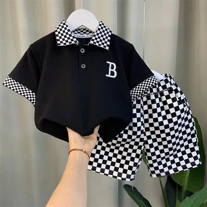 Boys Summer Polo Shirt Set New Children's Fashionable Short sleeved Boys and Babies Summer Clothing Two Piece Set Kids Outfits