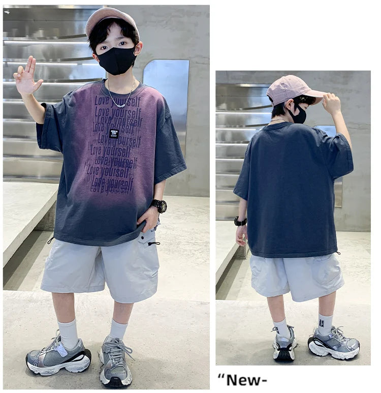 Summer Kids Outfit Sets for Boys Short Sleeve T-shirt Shorts 2PS Clothing Set Tweens Child Tracksuit Top and Bottom Clothes Set
