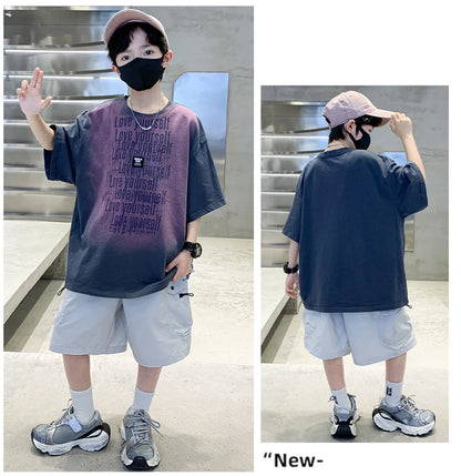 Summer Kids Outfit Sets for Boys Short Sleeve T-shirt Shorts 2PS Clothing Set Tweens Child Tracksuit Top and Bottom Clothes Set
