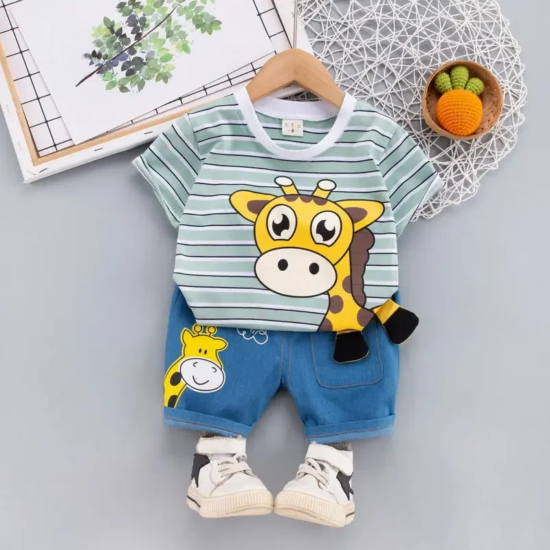Summer Children Boys Clothing Kids Cartoon T-Shirt Shorts 2Pcs/Set Toddler Leisure Sport Suits Baby Cotton Tracksuits 0-5 Years