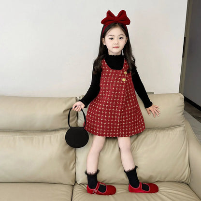 Girls Red Padded Vest Dress 2025 Winter Girls Christmas Princess New Year Dress Kids Princess Dress for Girls