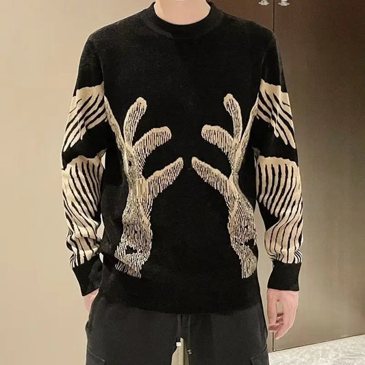 Sweater Men's 2024 Autumn Winter New Spliced Pullovers O-Neck Printed Letter Fashion Minimalist Casual Long Sleeve Knitted Tops