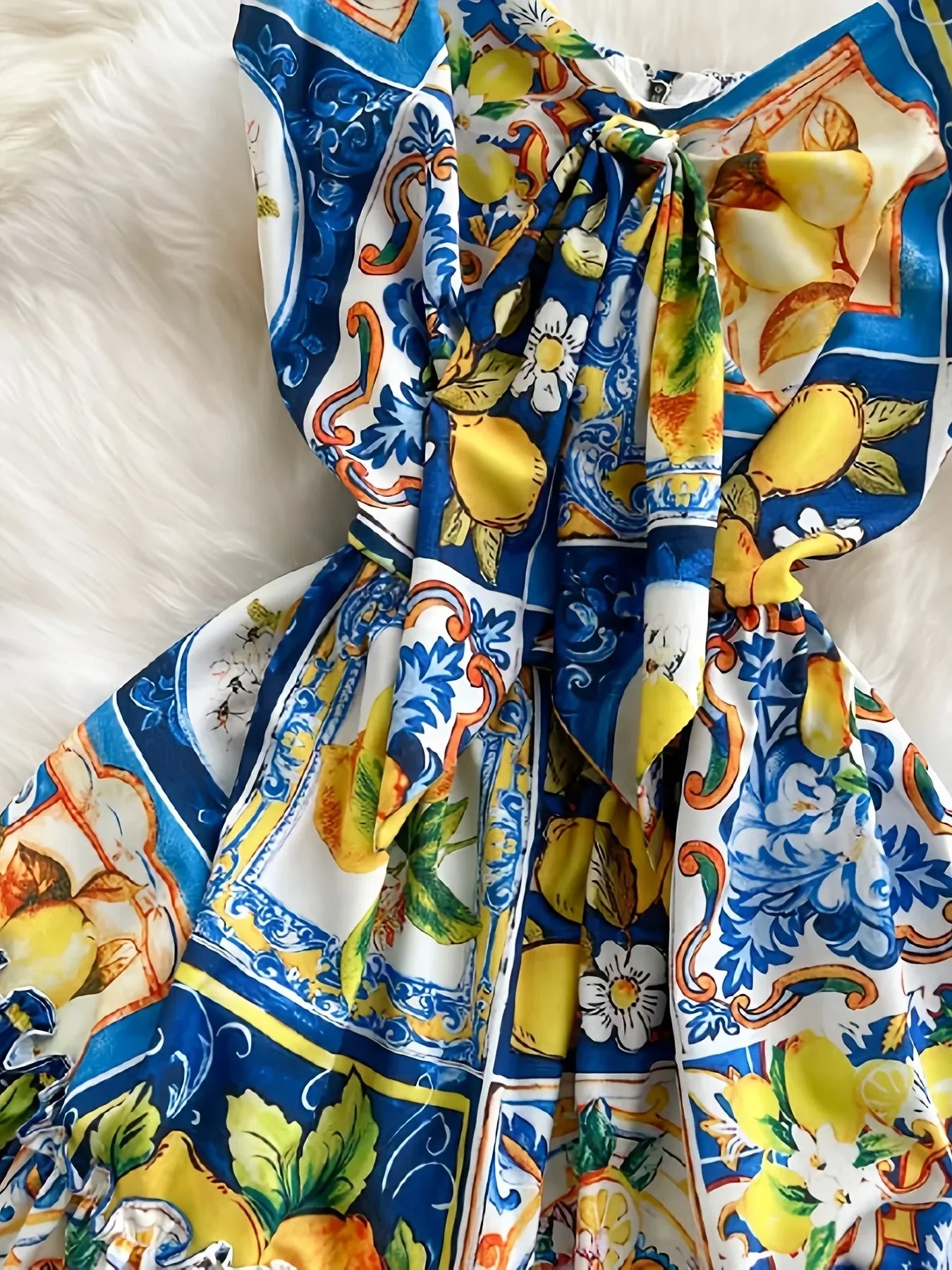 Summer Dress Woman 2025 Sexy Strap Lemon Print Bohemian Vacation Elegant Long Sundress