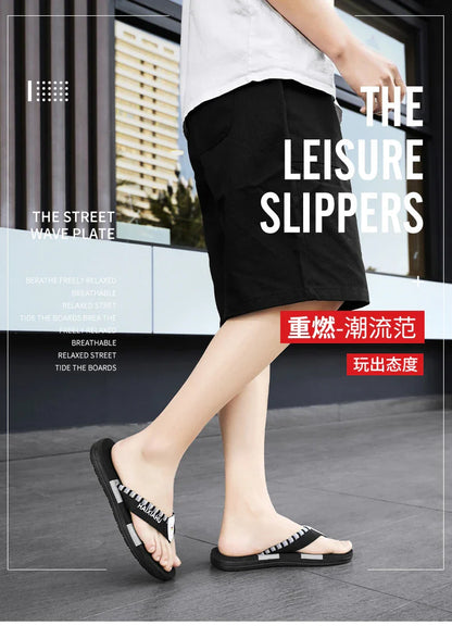 Men Slides Cloth Tape Woven Color Matching Stripe Wear-resistant Slippers Size 39-45