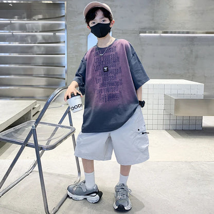 Summer Kids Outfit Sets for Boys Short Sleeve T-shirt Shorts 2PS Clothing Set Tweens Child Tracksuit Top and Bottom Clothes Set