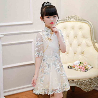 Girls Dress Summer Clothes Hanfu New Fashion Children's Vintage Net Yarn Dress Kids Girls Dresses for School Wedding of 12 Years