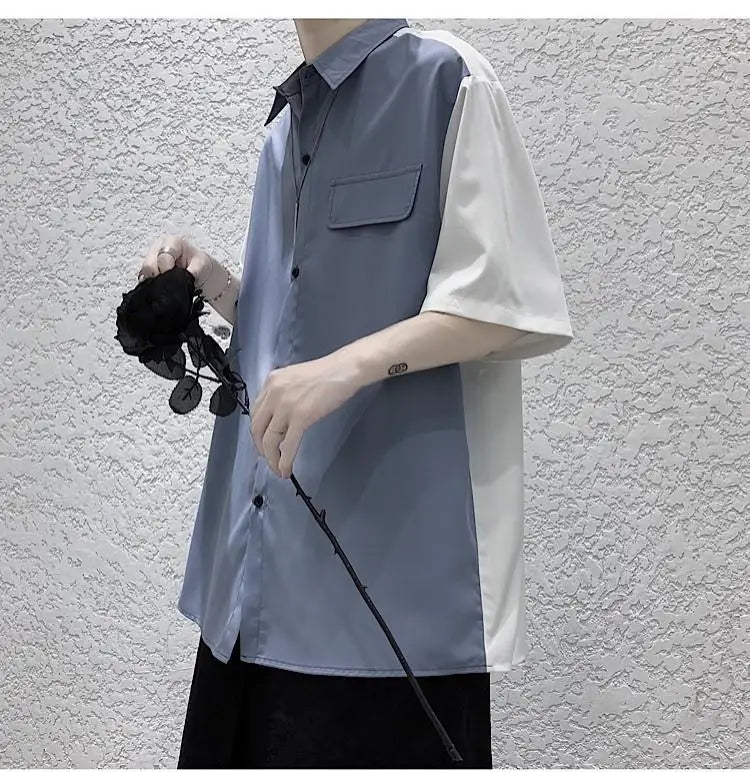 Summer Men Loose Short Sleeve Shirt Trendy High Street Stylish Top