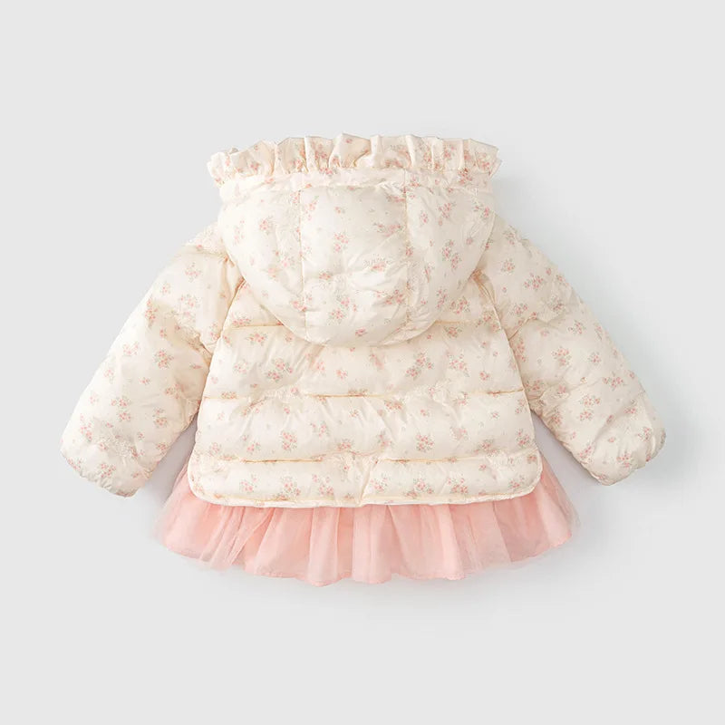 Girls Winter Jacket Clothes Hoodied Outerwear Coats for Baby Children Princess Floral Hooded Clothing Infant Outfits 1-4 Year