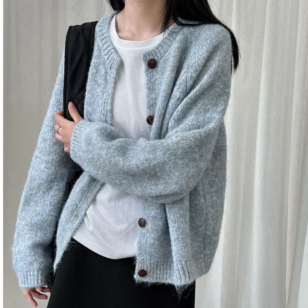 2025 Women Winter Warm Sweater O-Neck Colorful Wool Blend Knitted Cardigans Coat Autumn Clothes Tops For Women Sweater