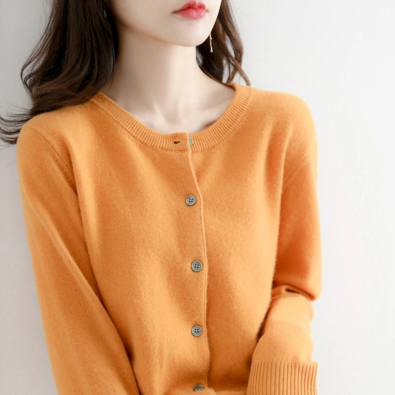 Women Autumn Winter Single-Breasted O-Collar Cardigan Vintage Long Sleeve Knitting Sweaters Casual Loose Versatile Streetwear