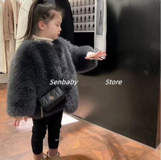 Girls' Fur Coat Winter Outfit Girls' Baby High-end Feeling Thickened Warm Top Cotton Jacket Winter Clothes for Girls Girls Coat