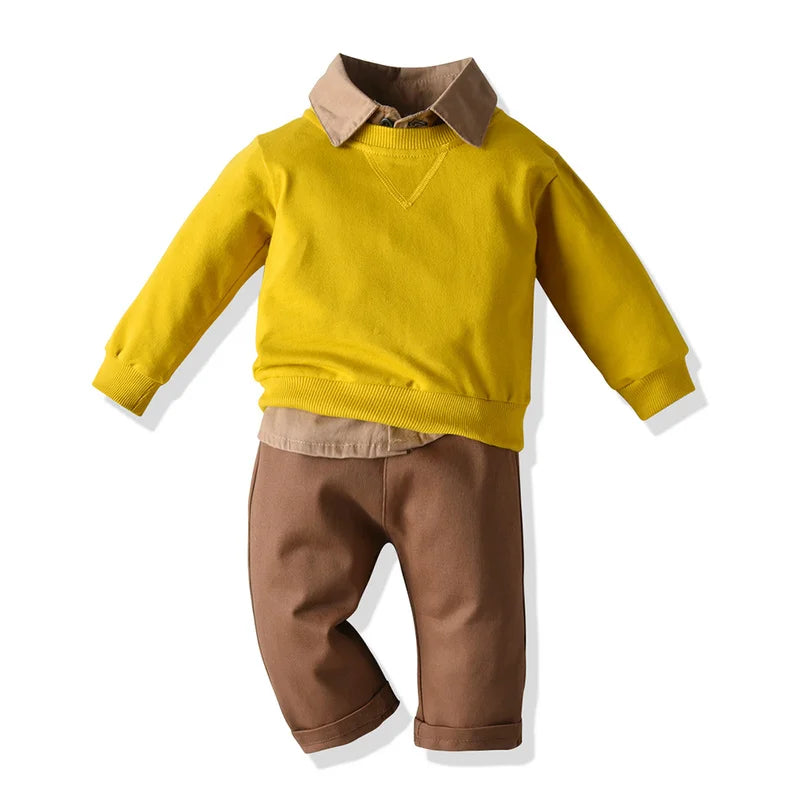top and top Autumn Winter Fashion New Toddler Baby Boys Casual Clothing Sets Long Sleeve Shirt+Sweatshirt+Trousers 3PCS Suits