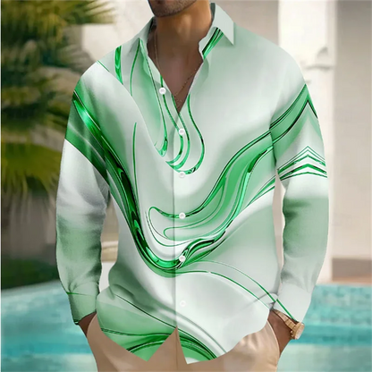 Summer Men's Shirt Abstract Art Color 3D Printing Hawaiian Men's Shirt Casual Long Sleeve Top Shirt Costume