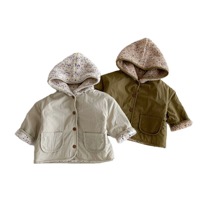 Kids Winter Jacket for Boy 1-6Y Girls Children's Coats Reversible Hooded Jacket Thickened Fleece Lined 2 Way Wear Warm Outerwear
