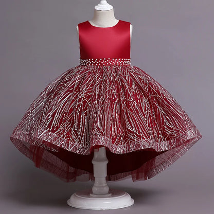 Girl's Ceremonial Dress Summer Mid-Calf Sleeveless Trailing Skirts Children's Dresses For Wedding Evening Party