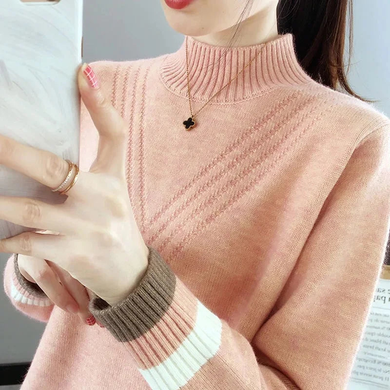 Loose Women's Half-High Collar Knitwear Sweater Inner Wear Base Shirt Autumn Winter New Style Outerwear Top Female Fashion
