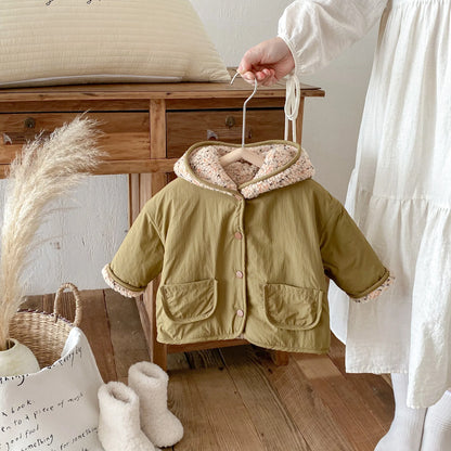 Kids Winter Jacket for Boy 1-6Y Girls Children's Coats Reversible Hooded Jacket Thickened Fleece Lined 2 Way Wear Warm Outerwear