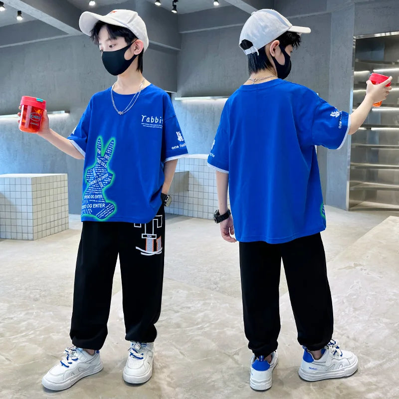 Boys Summer Clothing Set Children Short Sleeve Top + Mosquito-Repellent Pants Two Piece Set 2025 New