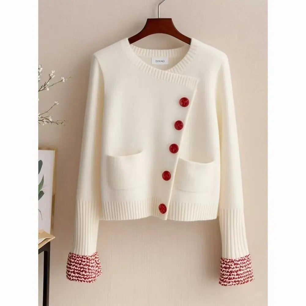 Korean Fashion High Quality White Short Knitted Cardigan Sweater Winter 2025 Street Casual Office Sweater Women Jacket Y2k Tops