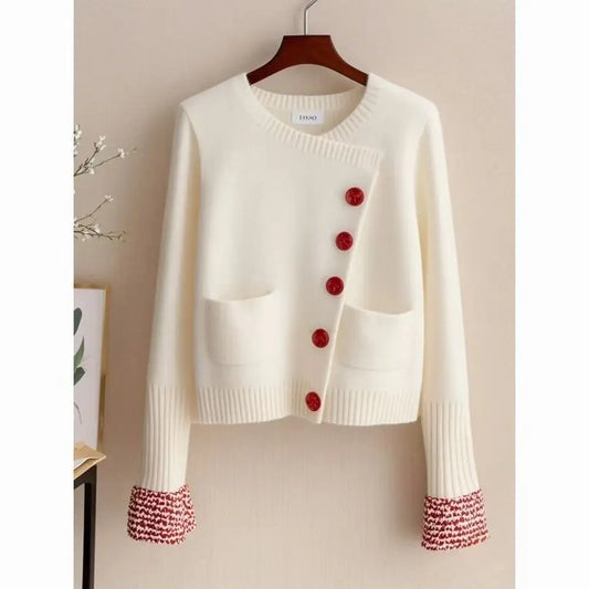 Korean Fashion High Quality White Short Knitted Cardigan Sweater Winter 2025 Street Casual Office Sweater Women Jacket Y2k Tops
