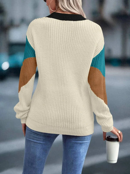 Knit Sweaters Women Jumpers Striped Print Round Neck Streetwear Pullover Top Casual Long Sleeve Warm Sweater Autumn Winter
