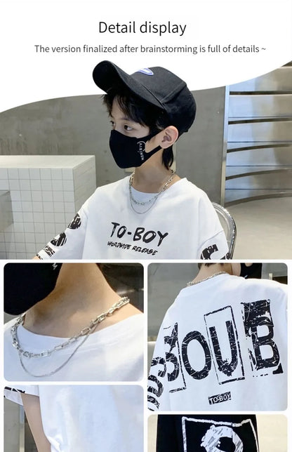 Boys Summer Trendy Casual Sports 2pcs T-shirts+Pants Suits 3-14 Years Teenage Boys Hip Hop Style Fashion Outfits Clothes Sets