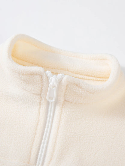 Girls Winter Casual Outfit Solid Color Fleece Thickened Hoodie Pants Clothes Set Half-Zip Children Sweater Sets