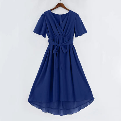 Women Summer Thin Dress Daily Casual Fashion Wrinkles V-Neck Waist Cinching A-Line Zipper Dress Lightweight Comfy Vacation Dress