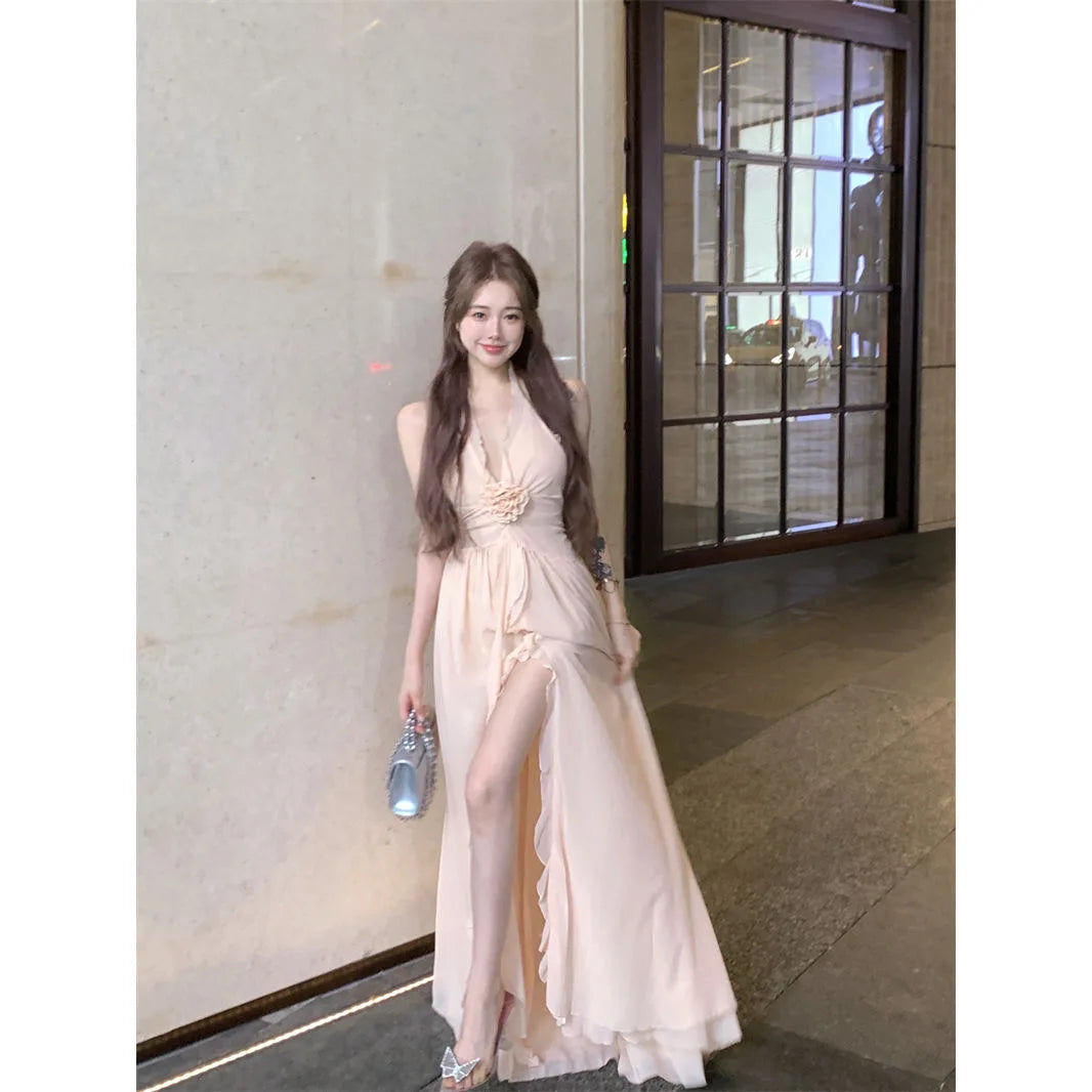 Summer Vacation Dress Woman French Elegant Irregular Floral Suspender Dress Beach Stylem Korean Fashion Midi Dress Chic