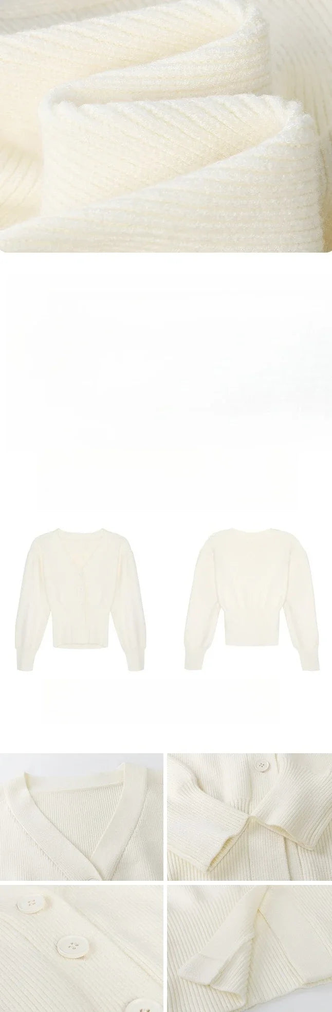 Zjaiss 2025 Autumn Winter Elegance Solid Color V-neck Sweater Knitted Casual Cardigan Unique And Niche Slim Fit Tops