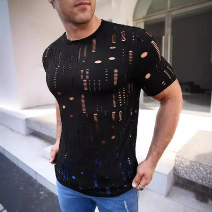 Summer Personality Fashion Breathable Men's Fitness Sportswear, Attractive Sexy Perspective Men Short-sleeved T-shirt Men Shirts