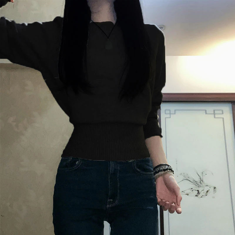 Y2K Korean autumn and winter new aesthetic fashion sweater Harajuku slim simple knit sweater high street knitted women's sweater