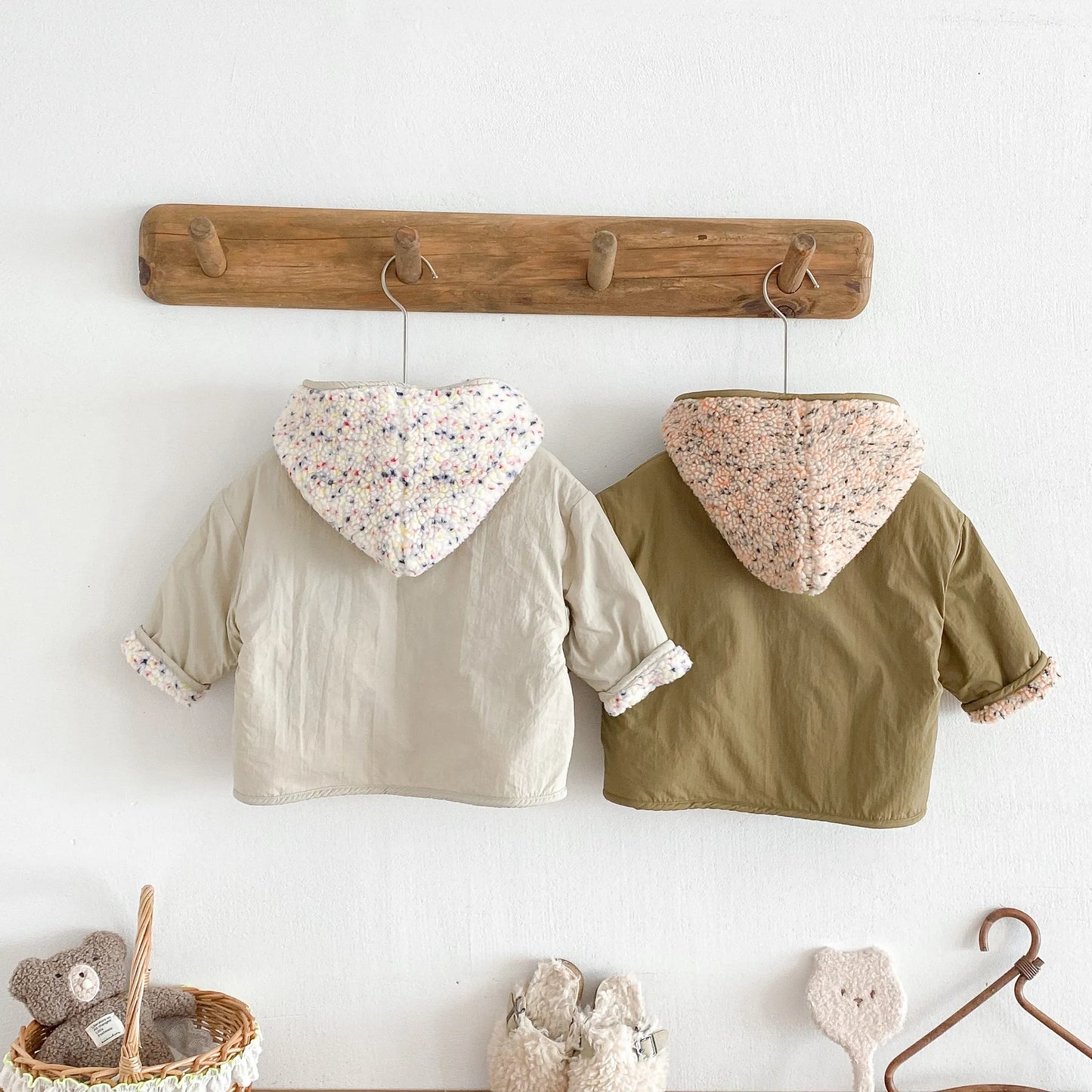 Kids Winter Jacket for Boy 1-6Y Girls Children's Coats Reversible Hooded Jacket Thickened Fleece Lined 2 Way Wear Warm Outerwear