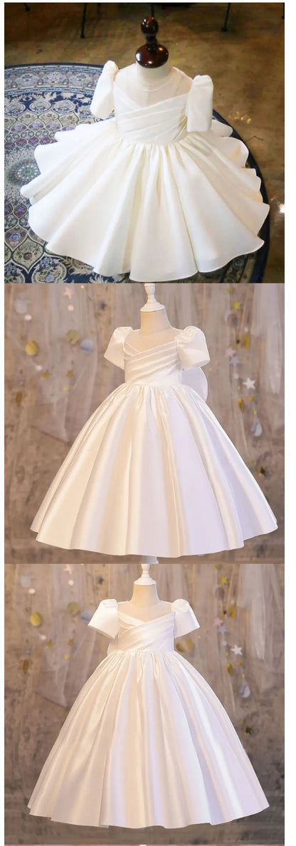 Girls Party Dresses Summer Luxury Elegant Bow Princess Dress Kids Baptism Lace Wedding Vest Birthday Evening Clothes 1-16 Year