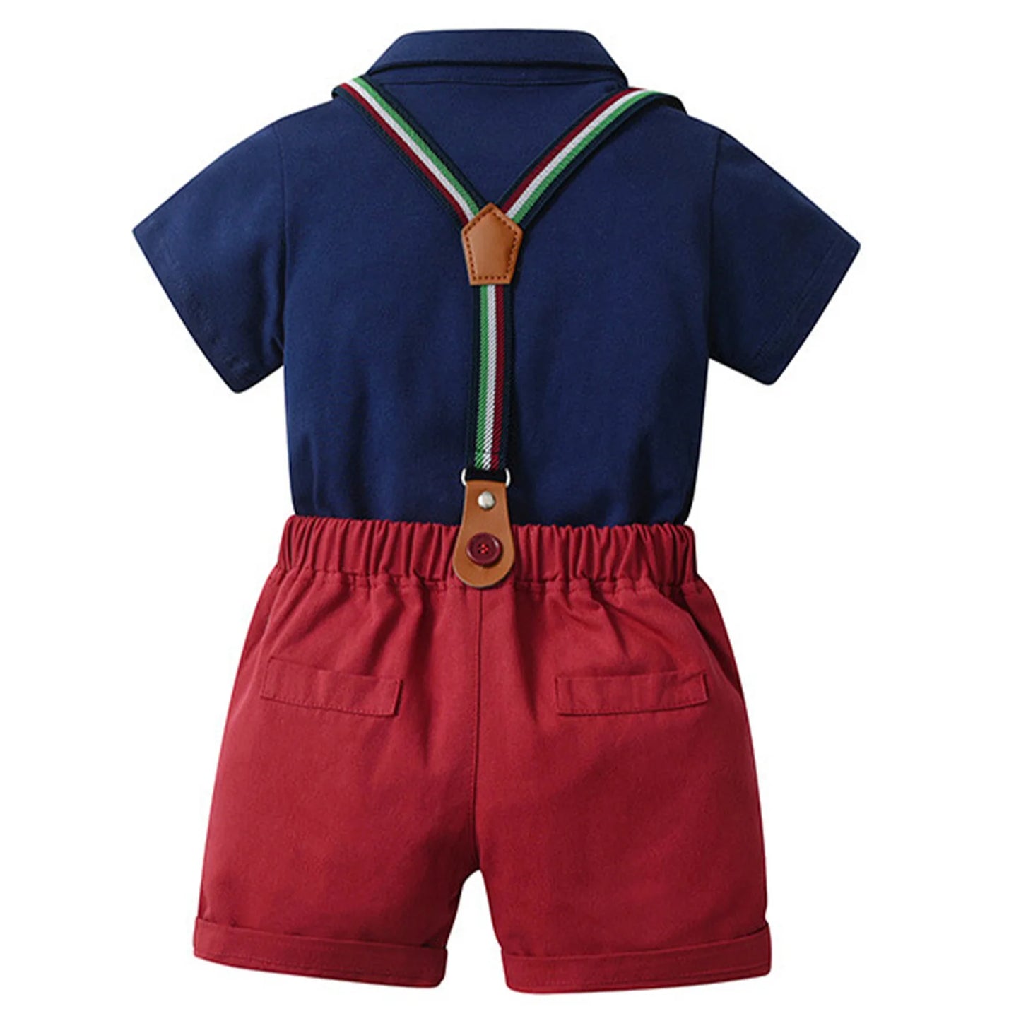 Baby Boys Summer Short Sleeve Lapel Bow Tie Romper with Suspender Shorts Beret Christening Birthday Wedding Party Gentlemen Suit