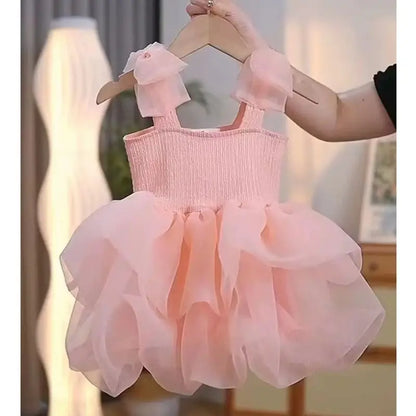 Girls Summer Dress 6M-6Y Children's Clothing Little Girl Sling Fluffy Dress Baby Princess Dress