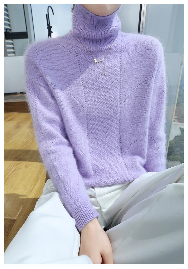2024 Autumn and Winter Women's Dress 100% Mink Cashmere Sweater Turtleneck Knitted Long Sleeve Thick Warm Pullover Fashion Top