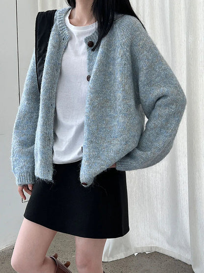 2025 Women Winter Warm Sweater O-Neck Colorful Wool Blend Knitted Cardigans Coat Autumn Clothes Tops For Women Sweater