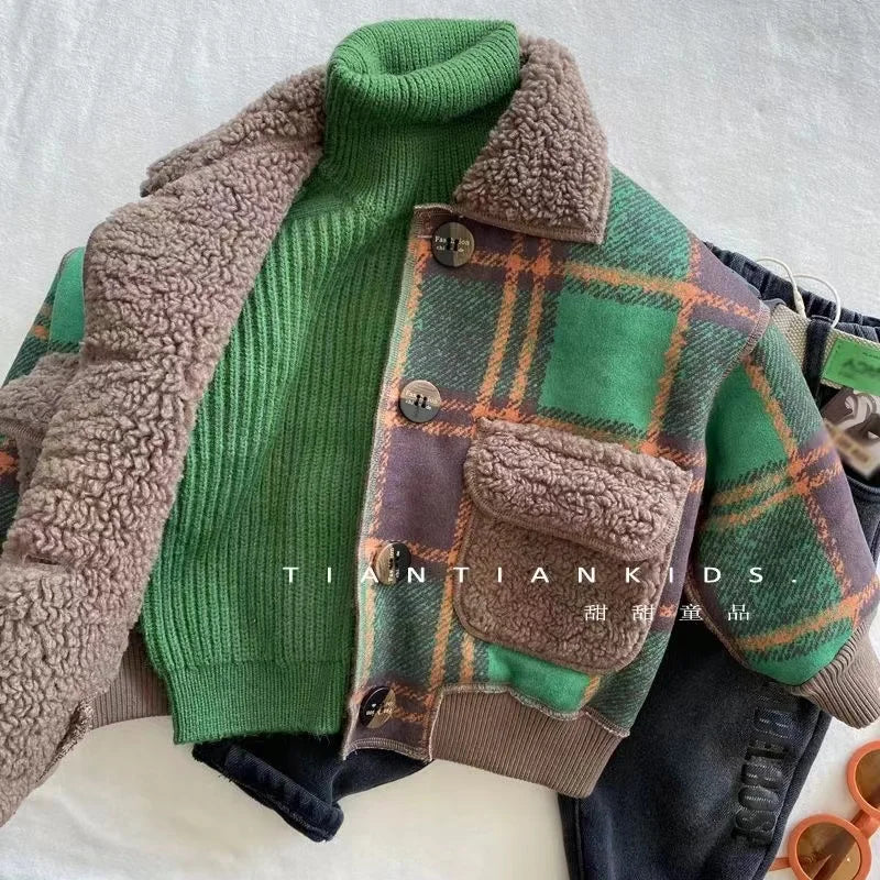 Autumn Winter Kids Boy's Clothes Baby Outfits Lamb Wool Cardigan Jacket Outerwear For Boys Baby Clothing Jackets Coats