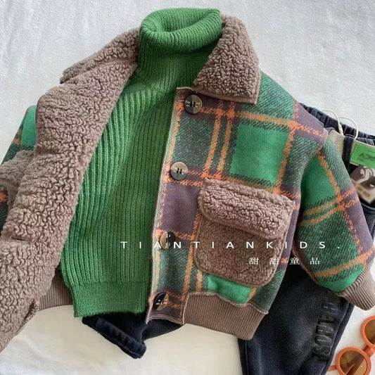 Autumn Winter Kids Boy's Clothes Baby Outfits Lamb Wool Cardigan Jacket Outerwear For Boys Baby Clothing Jackets Coats