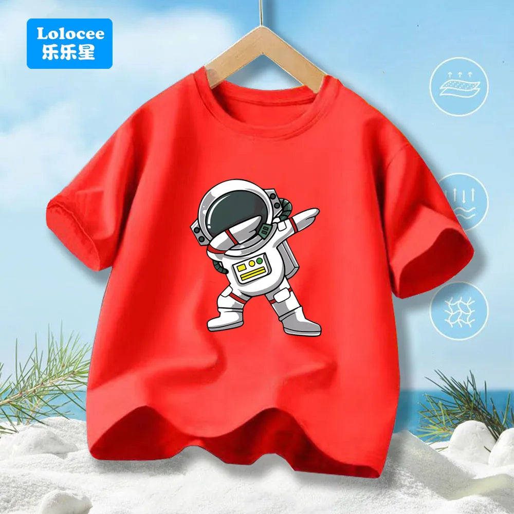Boys' Summer T-Shirt Funny dabbing astronaut Print T Shirts For Teens Boy Casual Streetwear Tops Kids Summer Cotton Clothes YHY1