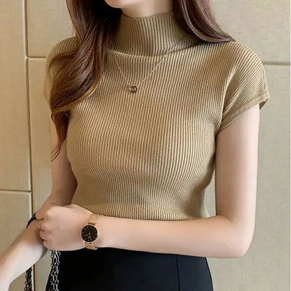 Sleeveless Mock Neck Knit Top for Women Stretchy Rib-knit Pullovers Sweater Layered Tops Female Spring Summer Basic Outfit