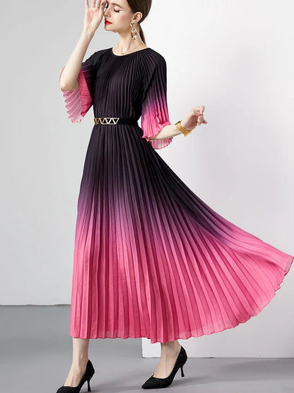 Women's Summer Dress Light Mature Style Retro Style Ruffled 5/4 Sleeves Round Neck Waist Shrinking Print A-line Dress D3971