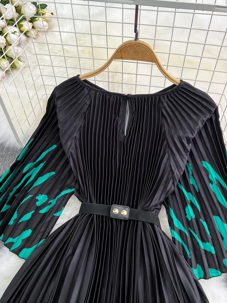 Women's Summer Dress Light Mature Style Retro Style Ruffled 5/4 Sleeves Round Neck Waist Shrinking Print A-line Dress D3971
