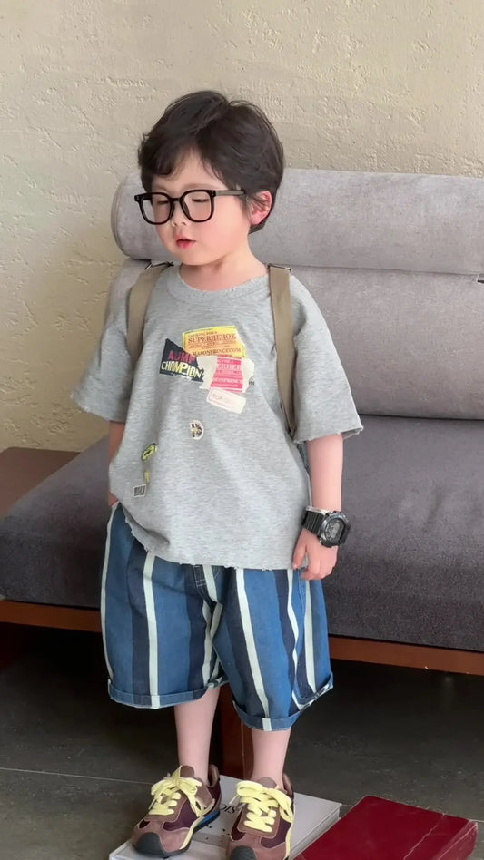 Summer Boys Clothes 2-7Y Kids Cool T Shirt And Denim Shorts Kids Clothing Set Children Outfit